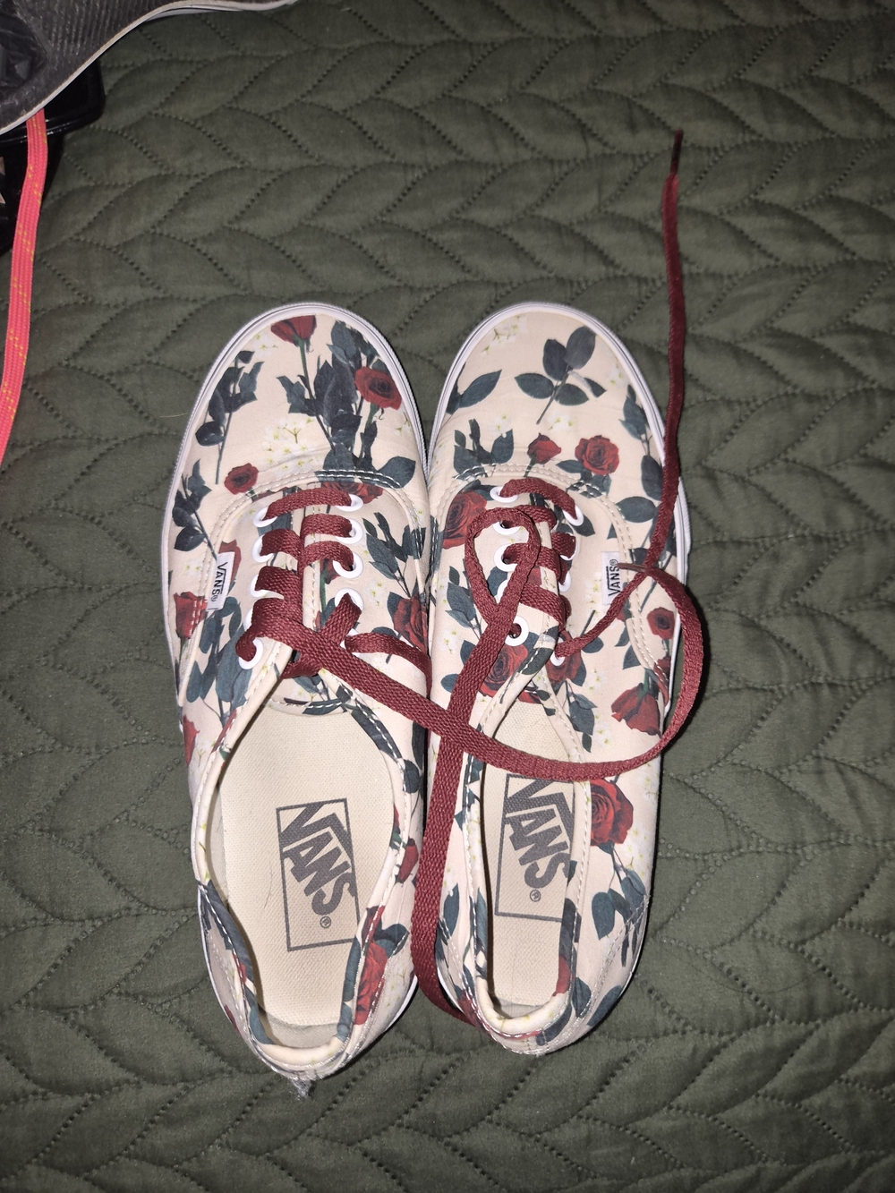 Vans Women’s Floral Canvas Sneakers in Cream and Red